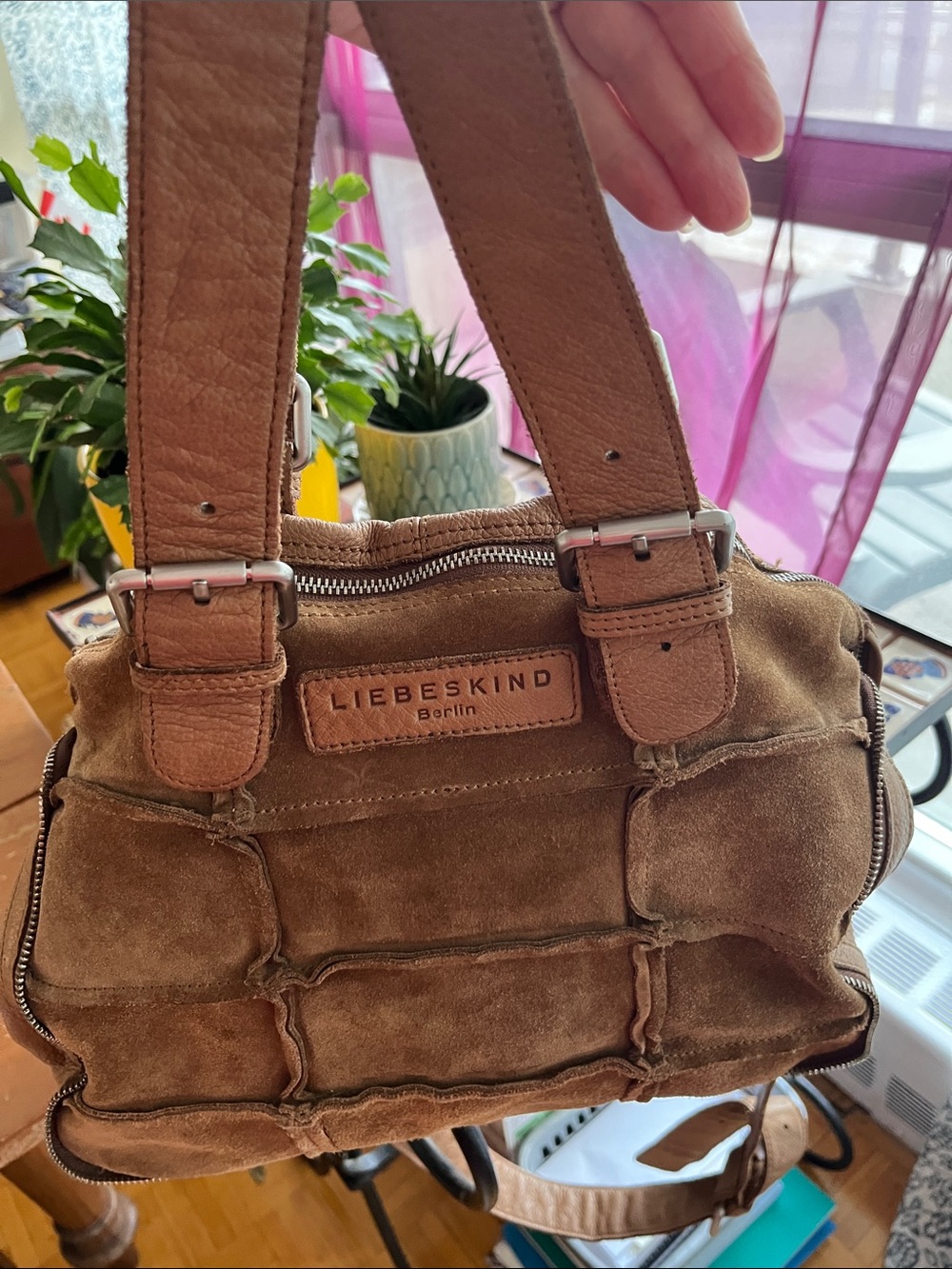 Liebeskind Slouchy Brown Suede on front, leather on back. Messenger bag.